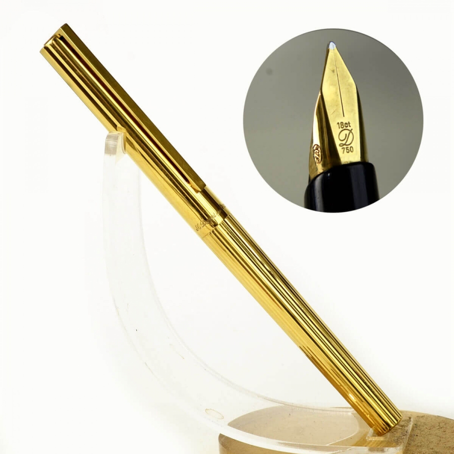 Buy ST dupont vermeil 925 gold barrel fountain pen with 18K gold M nib